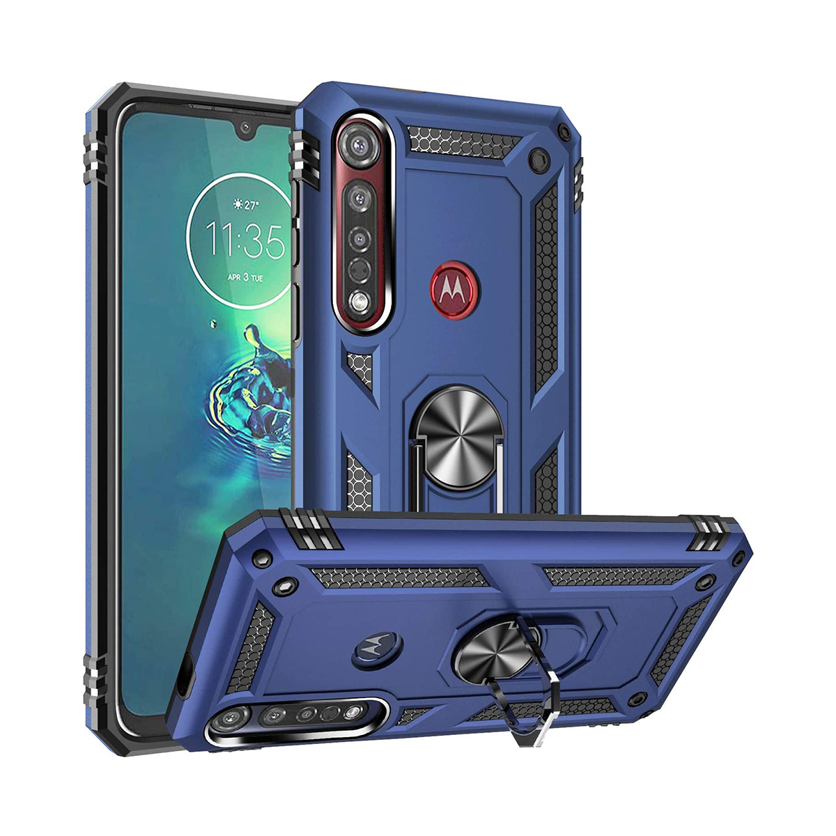Protectores para celular  para Motorola  Moto G8 Plus Funda reforzada con anillo v2 Azul